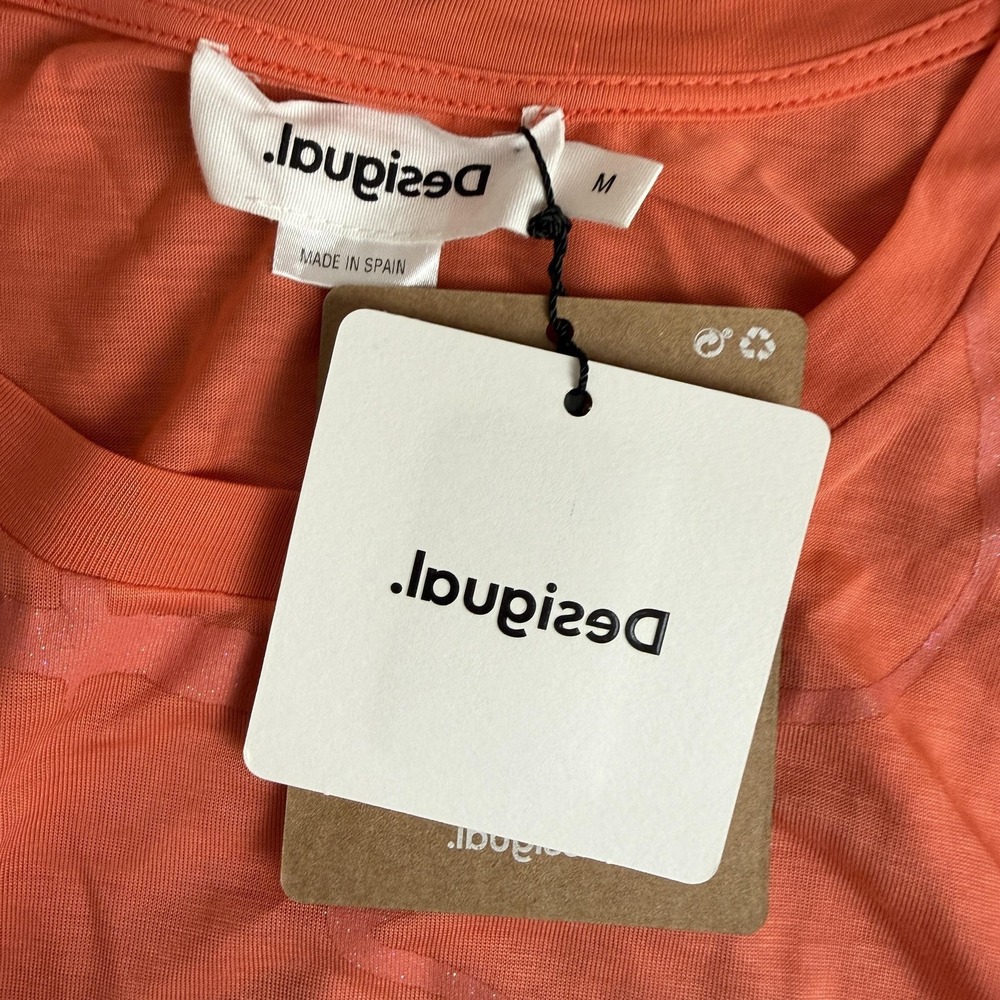 Desigual Tank Top Womens M Orange Logo Ruched Drawstring Sides Summer READ - Picture 3 of 9